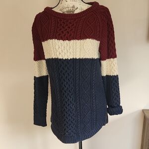 L.L. Bean Burgundy, Cream, and Navy Cable Knit Sweater